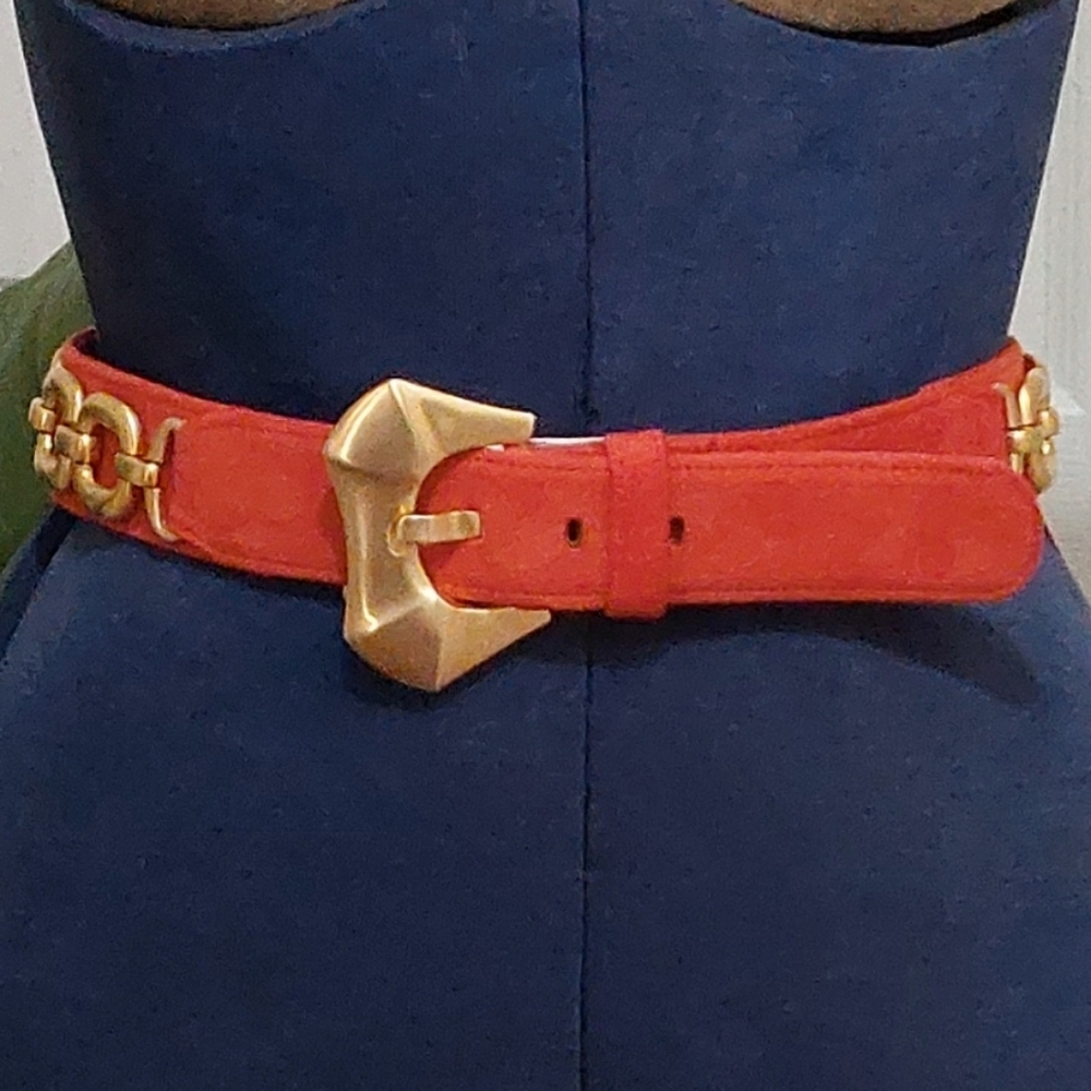 Carlisle Orange Leather Belt with Gold Buckle